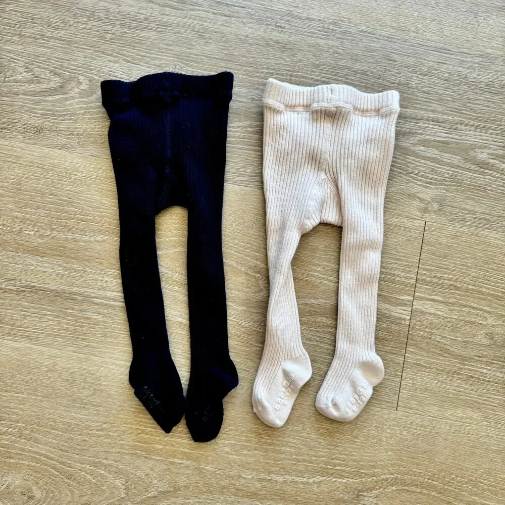 GAP Baby Ribbed Tights Pair in Black and Cream